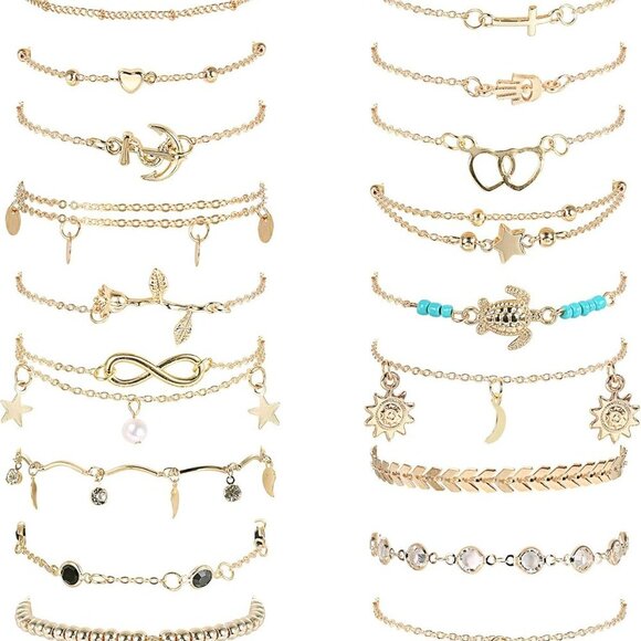 20Pcs Ankle Bracelets for Women Adjustable Beach Anklet Set Surfer Anklet Heart - Picture 1 of 9